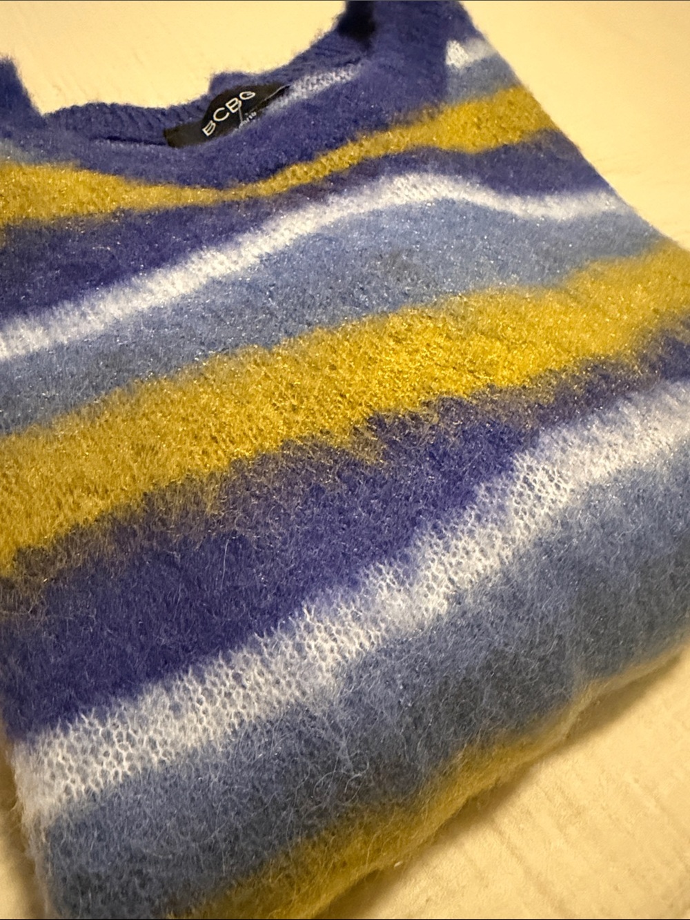 BCBG Blue, Mustard & White Striped Crewneck Sweater - Picture 5 of 5